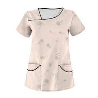 Ljetne vruće košulje za žene Ženska moda V-izrez Stripe boje podudaranje tiskane radne odjeće s kratkim rukavima s džepovima vrhova zaštitna odjeća