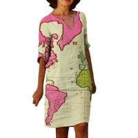 Haljine Wozhidaoke za žene Karta Print Half Ruhove Retro V-izrez Dress Haljina ženske haljine ružičaste haljine za žene