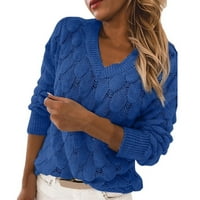 WHLLBF Plus džemperi veličine za žene, žene V-izrez za perje u obliku dugih rukava modni bluza seksi džemper