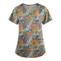 Bazyrey Womens Ljetni vrhovi polka dot ispisana bluza Ženski okrugli vrat Trendi s kratkim rukavima Personaliz Majice Radne majice Plava 3xl
