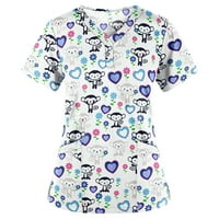 Ženski piling vrhovi majice, Dan nezavisnosti Slatka grafički grafički tisak kratkih rukava Vneck medicinska sestra sa džepovima