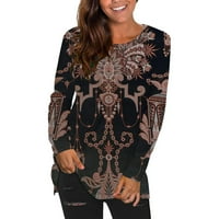 Košulje s dugim rukavima za žene zapadni aztec vrhovi vintage etničkog stila Geometrijski pulover tine casual bluza Tunika
