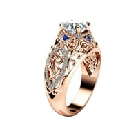 Nakit za ružur Gold Openwork Cvijeće s plavim dijamantskim dame prstenaste prstenje za žene legura zlato