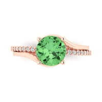 1. CT sjajan okrugli rez simulirani zeleni dijamant 14k Rose Gold Solitaire sa akcentima veličine zvona 7