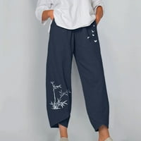 Wavsuf ženske hlače plus veličina s džepovima tiskane pamučne posteljine mornaričke hlače veličine 4xl