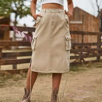 Zunfeo Cargo suknja za žene sa džepovima Ležerne prilike Letter SIDI suknje A-line traper suknja Vintage Classic Wrap suknje- Khaki veličina XL