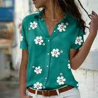 Ženski vrhovi V-izrez cvjetni hemize casual ženske majice kratki rukav ljetni zeleni xl