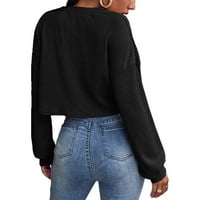Entyinea ženska modna tiskana labava majica rukava bluza okrugli vrat casual vrhovi crni l
