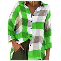 Žene plus veličine za čišćenje žene modna labava provjera bluza s dugim rukavima Flash Picks Green 12