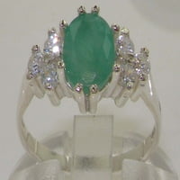 Sterling srebrni kubični cirkonijski i prirodni smaragdni ženski prsten ženskih klastera - veličina 10.75