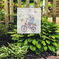 Prekrasan slatki mali medvjeđ jahanje biciklističke crtane djevojčice slabljenje pozdrav vrtna zastava ukrasna zastava kuća baner