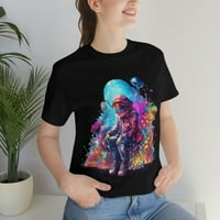 Neonski prostor sa astronautom i planetima, rodna neutralna grafička majica