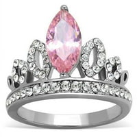 Ženski polirani prsten od nehrđajućeg čelika sa AAA CRT CZ u ruži - veličine 8
