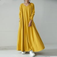 Plus veličina haljina ženska plus veličina casual haljina čvrsta boja V izrez dugih rukava zimska jesen osnovna casual maxi duga haljina dnevna haljina odmora žuta