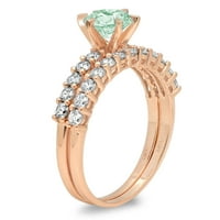 1. CT sjajan okrugli rez simulirani zeleni dijamant 14k Rose Gold Solitaire sa akcentima Bridal Set SZ 8.5