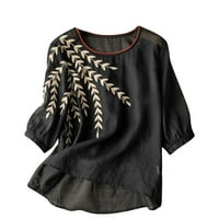 Homodles ženska pamučna i posteljina majica - Crewneck Loose Retro vrhovi crne veličine L