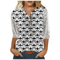 Apepal Women Modni zvonik V izrez Majica čipkasti patchwork casual labava majica bijeli xl
