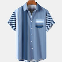 HFYIHGF MENS LINEN Henley majice Skraćeno rukav Summer Hippie Casual Beach Vertikal Stripe T Majica Up majica na vrhu džepa