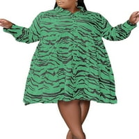Niveer dame predimenzionirane haljine za reverjske košulje za žene s jednim grudima Midi haljine Leopard Print Travel Swing Ležerne haljine Grash Green XXXL