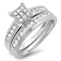 Dazzlingrock kolekcija 0. Carat sterling srebrni okrugli bijeli dijamantski ženski angažman mladenkini prsten set podudaranje vjenčanog opsega CT, veličine 5.5