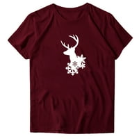 Ženske majice Božićni tiskani O-izrez kratki rukav casual Fun Paflake jelena vrhova praznične majice