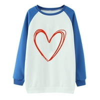 Žene Vole srce Grafički duks Sretan Valentinovo pulover vrhove dugih rukava Crewneck majice Blue XL
