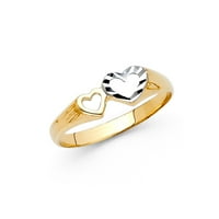 Dvije prstene otvorenih srca Čvrsti 14K žuti i bijeli zlatni ljubavni bend Diamond Cut dva tona veličine