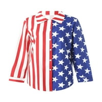 Qiylii američka dugmeta za zastavu dolje za žene 4. srpnja dugi rukav V izrez labave majice Vrhunska dana nezavisnosti