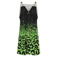 Dame Ležerni seksi tiskani Zip V-izrez Loosni modni haljini za ramena, zelena s