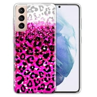 Mekani TPU Clear Case Slim zaštitni poklopac za Samsung Galaxy S21 + Plus 6.7 , ružičasti sjaj sa crnim ružičastim leopardom