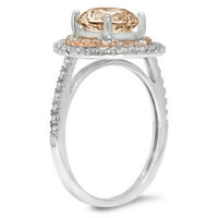2. CT Sjajan okrugli rez prozirni simulirani dijamant 18k bijeli ružin zlato halo pasijans sa accentima prsten sz 7.75