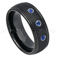 Dome Tungsten Wedding Band - 0,21CTW Blue Sapphire 3-kameni opseg - Personalizirani vjenčani prsten - po narudžbi Made Search Rođenje prstena TN664bs
