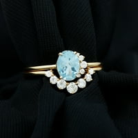 Ovalni akvamarinski vjenčani prsten s dijamantom za žene, 14k žuto zlato, SAD 10,50