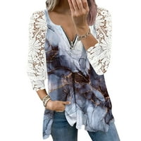 Lilgiuy Fashion Women patentni zatvarač za zatvaranje čipka majica s dugim rukavima Ljetni vrhovi divljih baznih tina