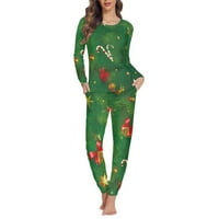 Binienty Xmas Tree Jingling Bell pidžama za žene Set Plus Veličina Božićne prefekt poklon multi-sezonski Formalni vrhovi dugih rukava s dugim hlačama Thermal Jogger Sportski saloni za kože 6xl