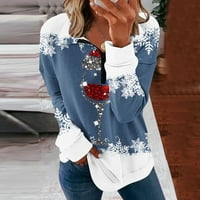 Hanzidakd ženske dukseve prevelike bluza za božićni ispis Jesen moda plus veličine casual crewneck dukseri prugaste košulje dugih rukava slobodobori pulover comfy tops majice plave s