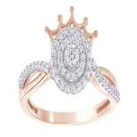 Bijeli prirodni dijamantski dvostruki okvir prsten u 10k ružičasto zlato