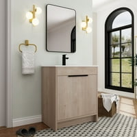 Samostojeći jedno sudoper kupaonicu sa mekim bliskim vratima i podesivom polica 29.9 W 18.3 D 35 H - obični svijetli hrast