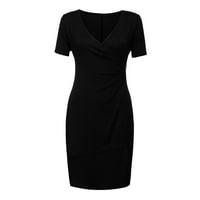 Ženske haljine s kratkim rukavima, puna ležerna asimetrična ljetna haljina s V-izrezom crna 2xl
