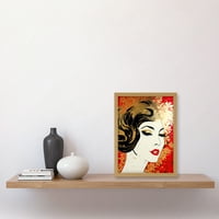 Žena lice Retro Glam estetski zlatni cvjetni uzorak crvena linocutna portreta teen sobna umjetnička djela uokvirena zidna umjetnost otisak A4