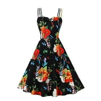 CETHRIO BOHO haljina za žene - nove modne ležerne suspenderi Swexy Botanički ispisane temperamentne haljine crne boje