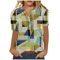 CETHRIO majice za žene - Ljetni casual s kratkim rukavima T-dugme za bluzu za pulover za okrugli vrat
