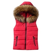 Ikevan Ženske kratke gornje odjeće pamučne jakne džepove u prsluk sa kapuljačom od kapuljača crvena 12