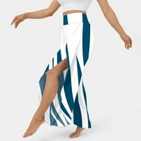 Caveitl Cropped pantalone za žene Ležerne prilike, žene visokog struka joga hlače hipi pilates pantalone rezan otisnut Boho Beach nepravilne elastične hlače s elastičnim strugovima Blue, S