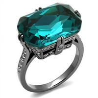 Ženski IP svijetlo crni prsten od nehrđajućeg čelika sa gornjim klasnim kristalom u plavom cirkonu - veličine 10