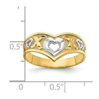 14K dvotonski zlatni prsten za presjek i bijeli rodijum polirani srce X, veličina 6