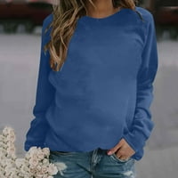 Funicet Ženska reda Zlouče Duks pulover TUNIC Košulje Čvrsti bluze Ležerne prilike dugih rukava okrugli vrat Mekani lagani topls plavi xl