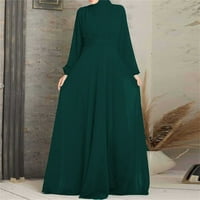 Finelylove molitvena haljina za žene muslimanska plaža maxi haljina a-line dugi dugi rukav čvrsti zeleni XL