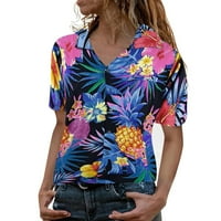 DRPGunly grafičke majice za žene Cvijeće odlaze bluza ananas funky košulju s prednjim pločama tiskane ženske majice Ženske majice Y2K vrhovi plavi xl