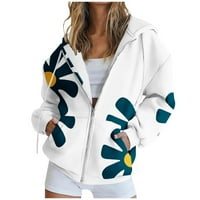 Zip up jaknu za žene Fall Plus size modni cvjetni ispis dugih rukava s kapuljačom dukseri sa džepovima